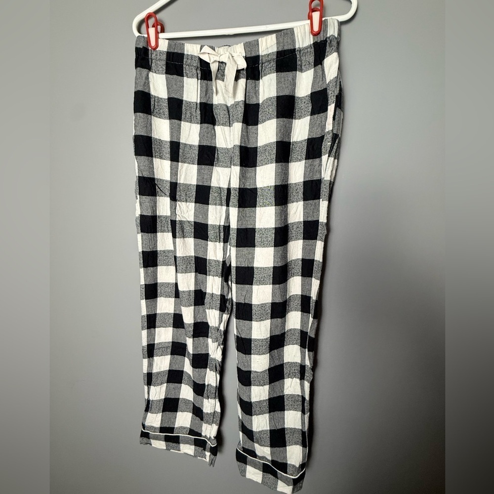 Lands End 100% Cotton Flannel Plaid Pajama Set Womens Sz S Black/White - Picture 3 of 6